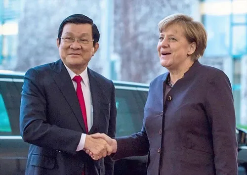 Chủ tịch nước Trương Tấn Sang gặp Thủ tướng Cộng hòa Liên bang Đức Angela Merkel.