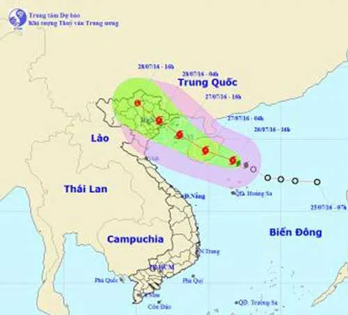 Vị trí và đường đi của cơn bão số 1.