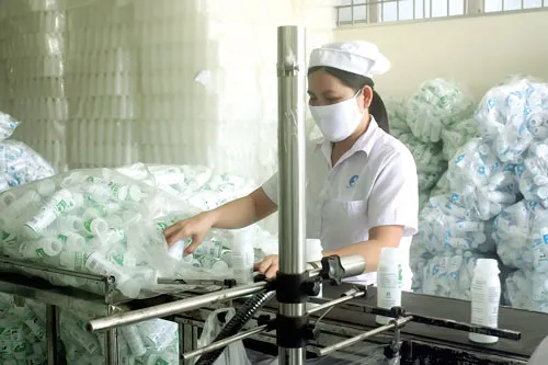 Công nhân Lothamilk dán nhãn bao bì. Ảnh MINH TUẤN