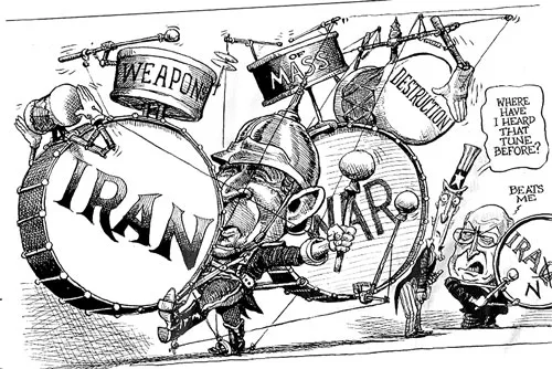 Biếm họa về nỗ lực cấm vận Iran (nguồn: Shiftfrequency.Com).