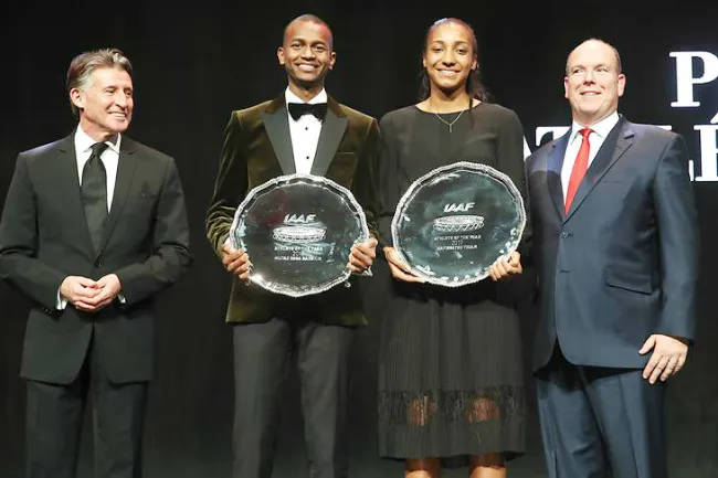 2 VĐV Mutaz Essa Barshim (nam) và Nafissatou Thiam (nữ) được vinh danh tại Monaco.