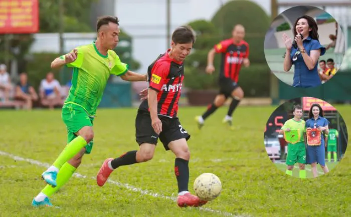 “Nữ tướng” Lã Thiên Cầm (ảnh nhỏ) và niềm đam mê cháy bỏng với bóng đá phủi ở Sài Gòn Ảnh: DŨNG PHƯƠNG