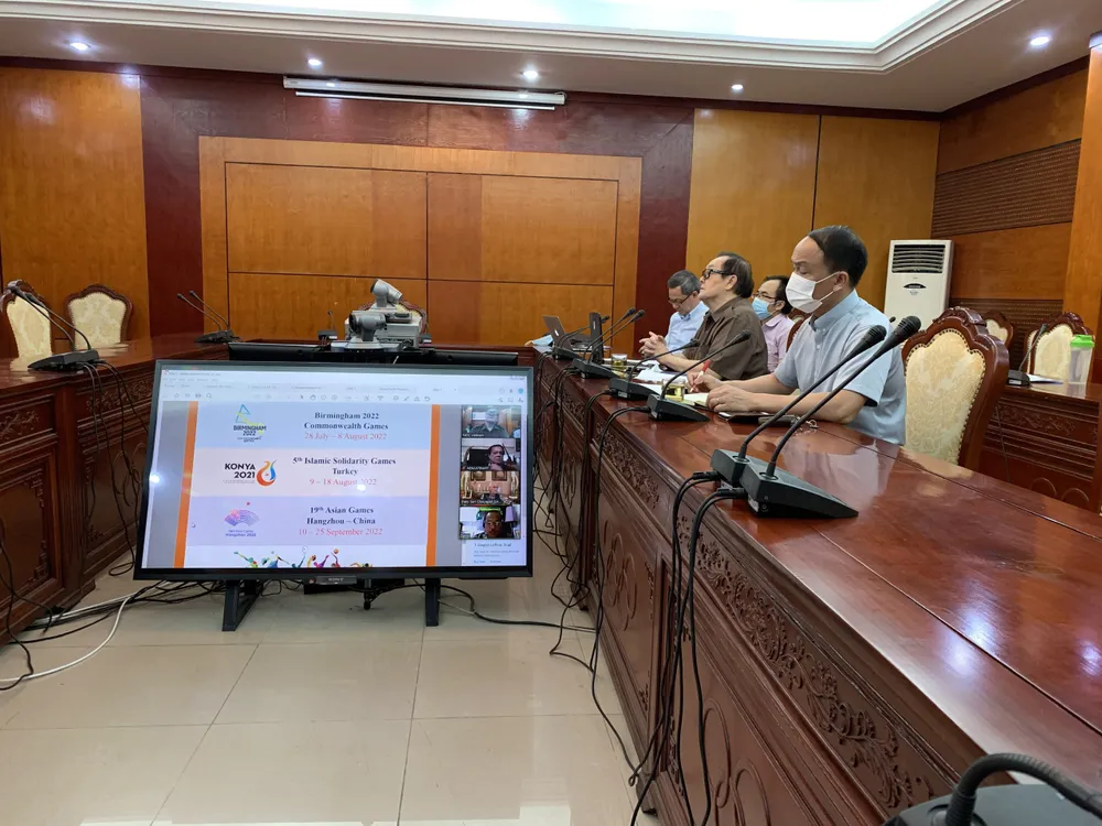 Đại diện Uỷ ban Olympic Việt Nam tham dự cuộc họp trực tuyến về SEA Games 31. Ảnh: Tổng cục TDTT