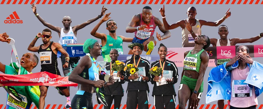 Các nhà vô địch marathon cùng giày adidas adizero trong năm 2022.