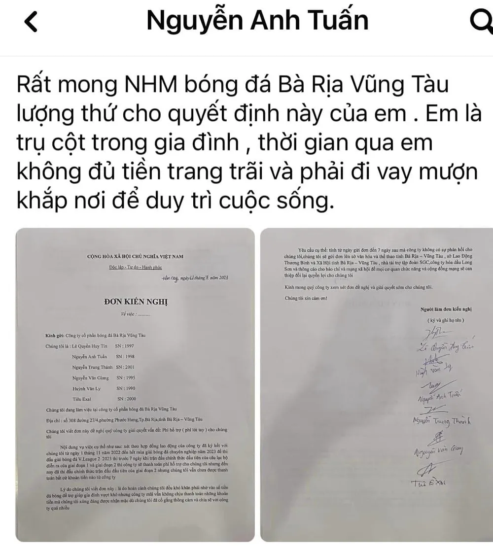 Nhóm 6 cầu thủ cùng ký vào đơn kêu cứu