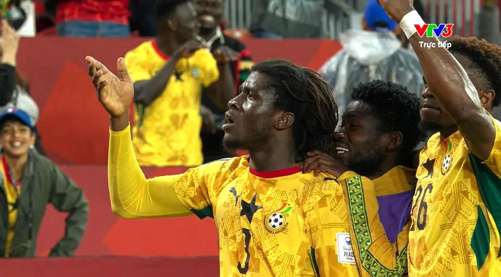 Các cầu thủ Ghana giành chiến thắng đầy cảm xúc ở trận ra quân World Cup 2026. ẢNH: VTV 
