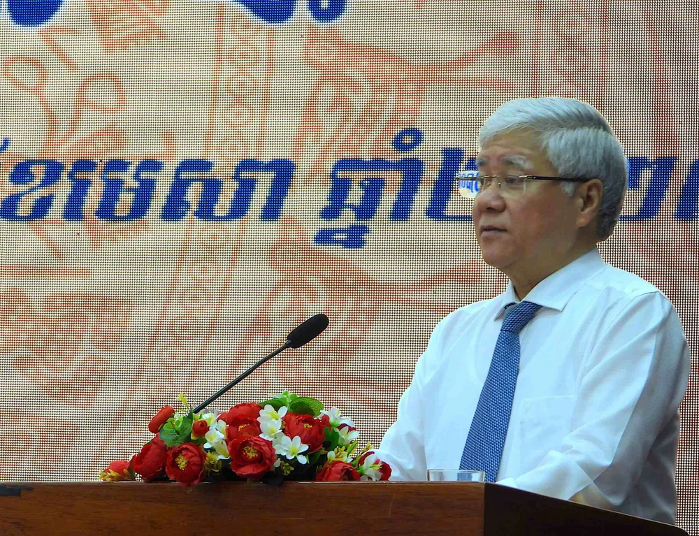 Chủ tịch Ủy ban Trung ương MTTQ Việt Nam Đỗ Văn Chiến phát biểu tại buổi họp mặt Tết Chôl Chnăm Thmây