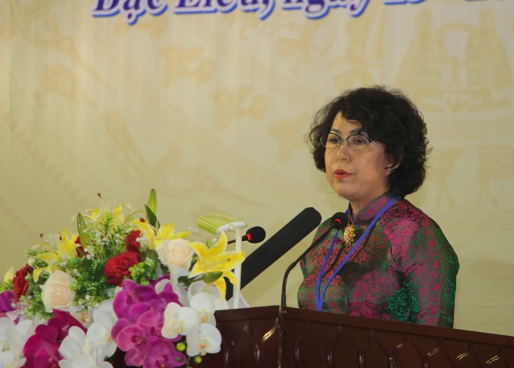 Phó Chủ tịch Ủy ban Trung ương MTTQ Việt Nam Tô Thị Bích Châu phát biểu tại Đại hội