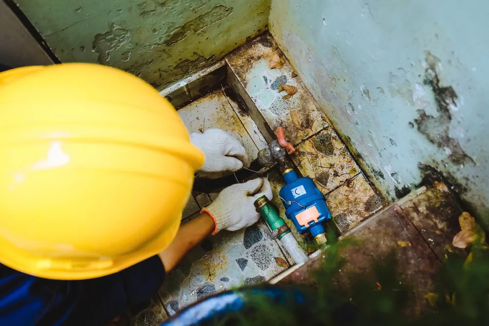 Nhân viên SAWACO gắn đồng hồ nước cho người dân tại TPHCM