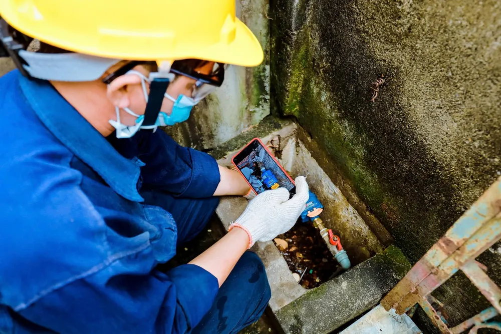 Nhân viên cấp nước gắn đồng hồ nước cho người dân ở TPHCM