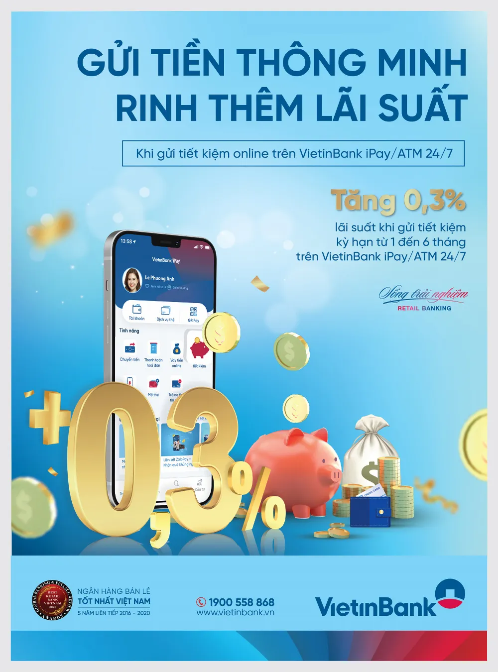 VietinBank tiếp tục ưu đãi cộng thêm 0,3% lãi suất cho khách hàng gửi tiết kiệm online