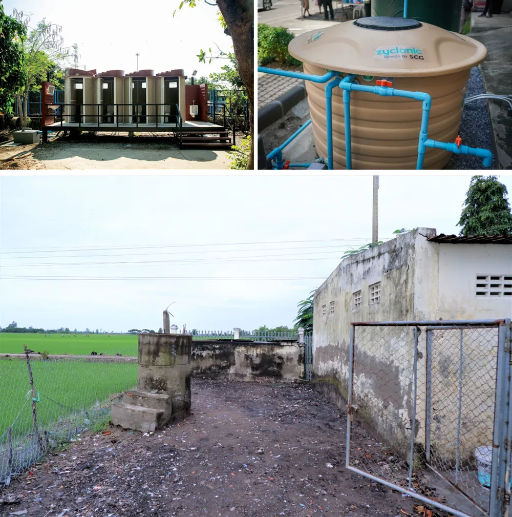 Công trình Aquonic đầu tiên tại Thái Lan ( ảnh trên). Khu vực dự kiến sẽ lắp đặt công trình đầu tiên tại Trường Tiểu học Long Phú C, tỉnh Sóc Trăng (ảnh dưới)