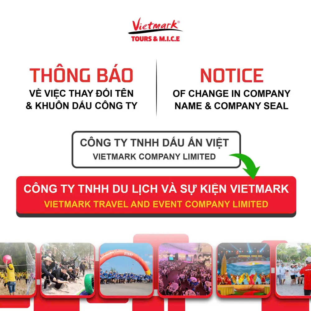 Công ty Du Lịch Dấu Ấn Việt (VietMark) thông báo về việc thay đổi tên và khuôn dấu công ty
