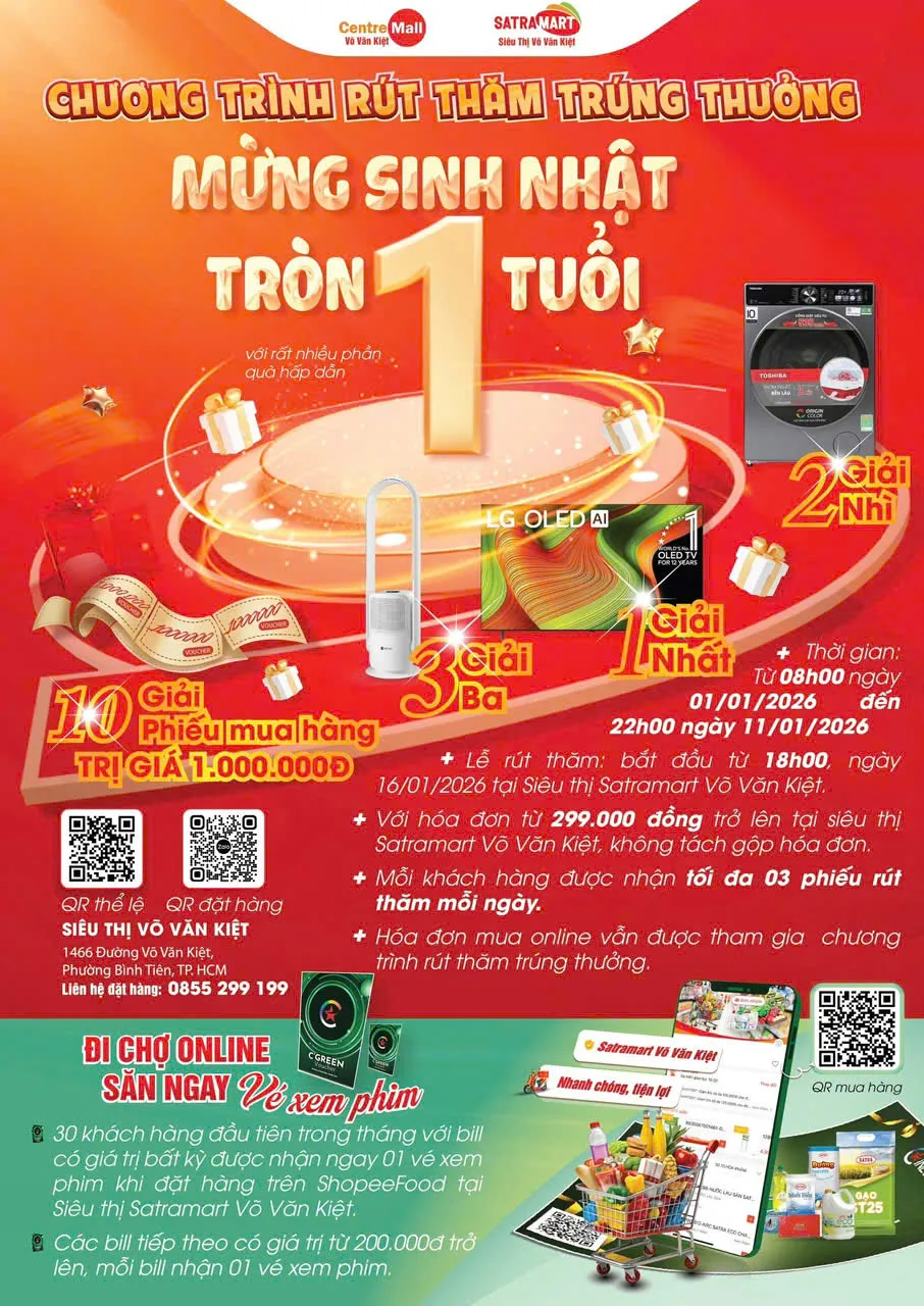 Sinh nhật 1 năm, SatraMart Võ Văn Kiệt tung loạt quà giá trị