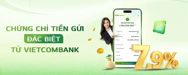Vietcombank tiếp tục phát hành Chứng chỉ tiền gửi trực tuyến, lãi suất đến 7,9%/năm