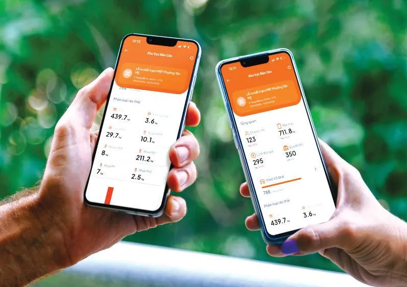 Người dân có thể nắm bắt khối lượng rác thu gom và phân loại theo từng nhóm vật liệu được ghi nhận từ thực tế trên điện thoại