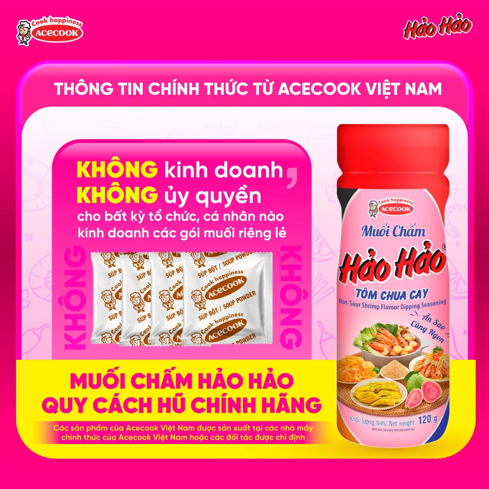 Muối chấm Hảo Hảo quy cách hũ là sản phẩm gia vị độc lập duy nhất được Acecook Việt Nam sản xuất và phân phối