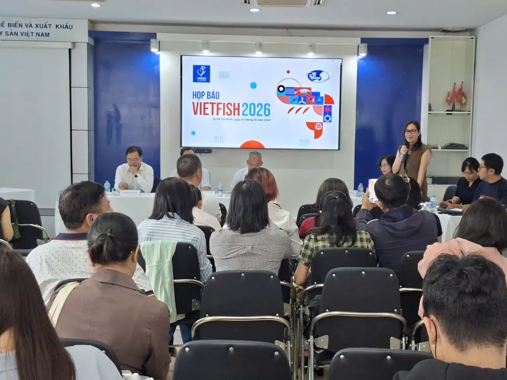 Quang cảnh buổi họp báo VIETFISH 2026