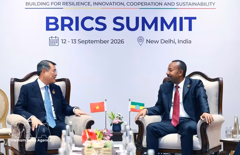 越南政府总理黎明兴会见埃塞俄比亚总理阿比·艾哈迈德·阿里。图自越通社