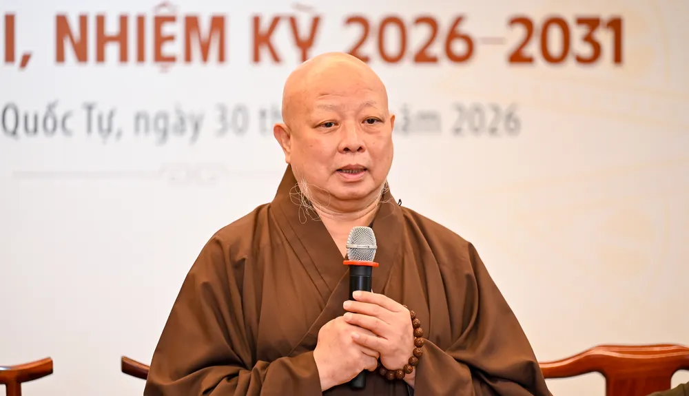 Hòa thượng Thích Lệ Trang, Phó Chủ tịch Hội đồng Trị sự, Trưởng Ban Trị sự Phật giáo TPHCM, Trưởng Ban Tổ chức Đại hội chủ trì, phát biểu tại họp báo - 1.jpg