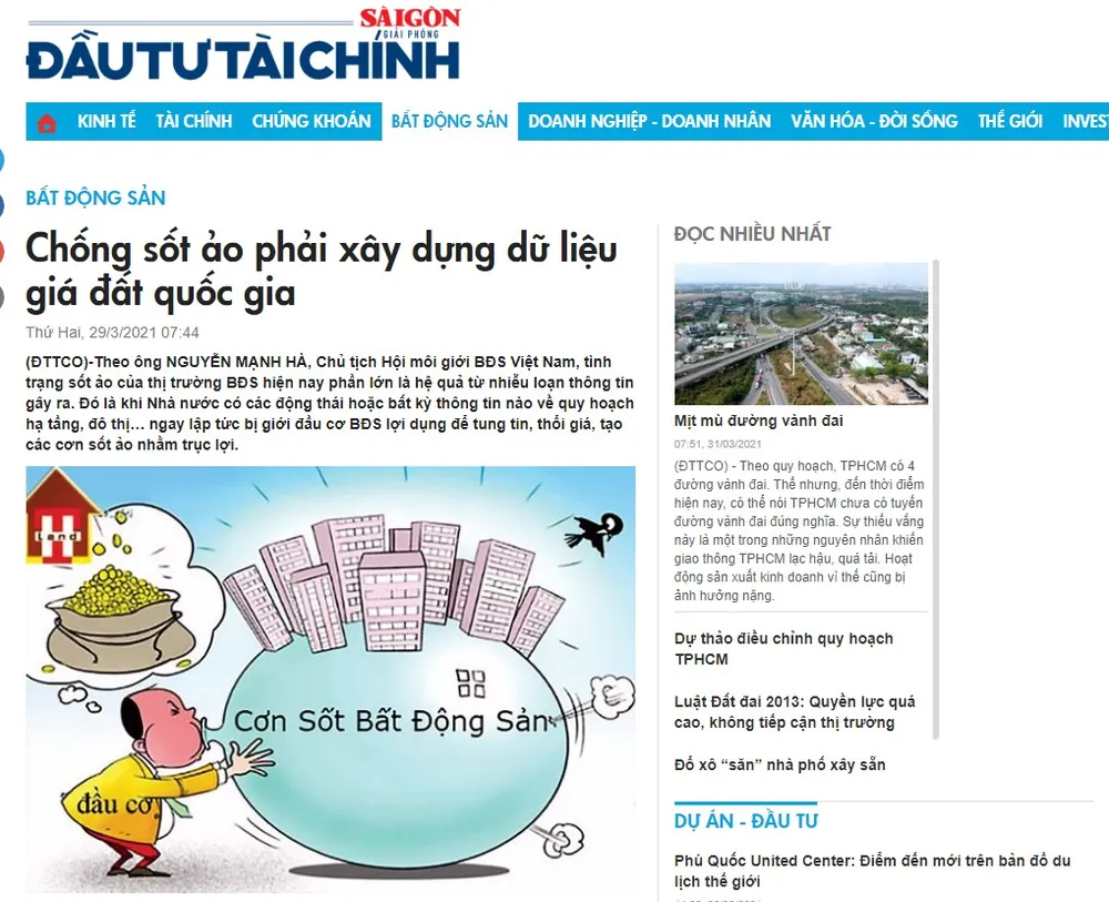 Thủ tướng yêu cầu nghiên cứu bài viết của SGGP “Chống sốt ảo phải xây dựng dữ liệu giá đất quốc gia”