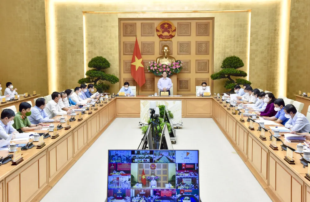 Hội nghị trực tuyến toàn quốc về công tác giải ngân vốn đầu tư công năm 2021. Ảnh: VIẾT CHUNG