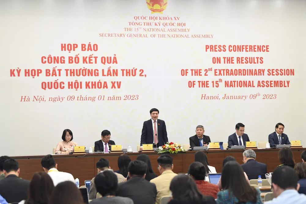 Văn phòng Quốc hội họp báo công bố kết quả kỳ họp. Ảnh: QUANG PHÚC