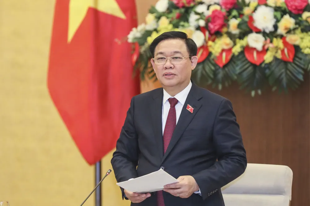 Chủ tịch Quốc hội Vương Đình Huệ phát biểu tại hội nghị. Ảnh: VIẾT CHUNG