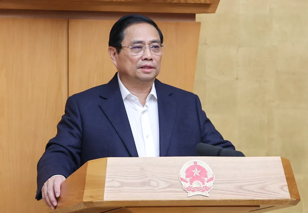 Thủ tướng Phạm Minh Chính phát biểu tại phiên họp Chính phủ sáng 27-3. Ảnh: VIẾT CHUNG
