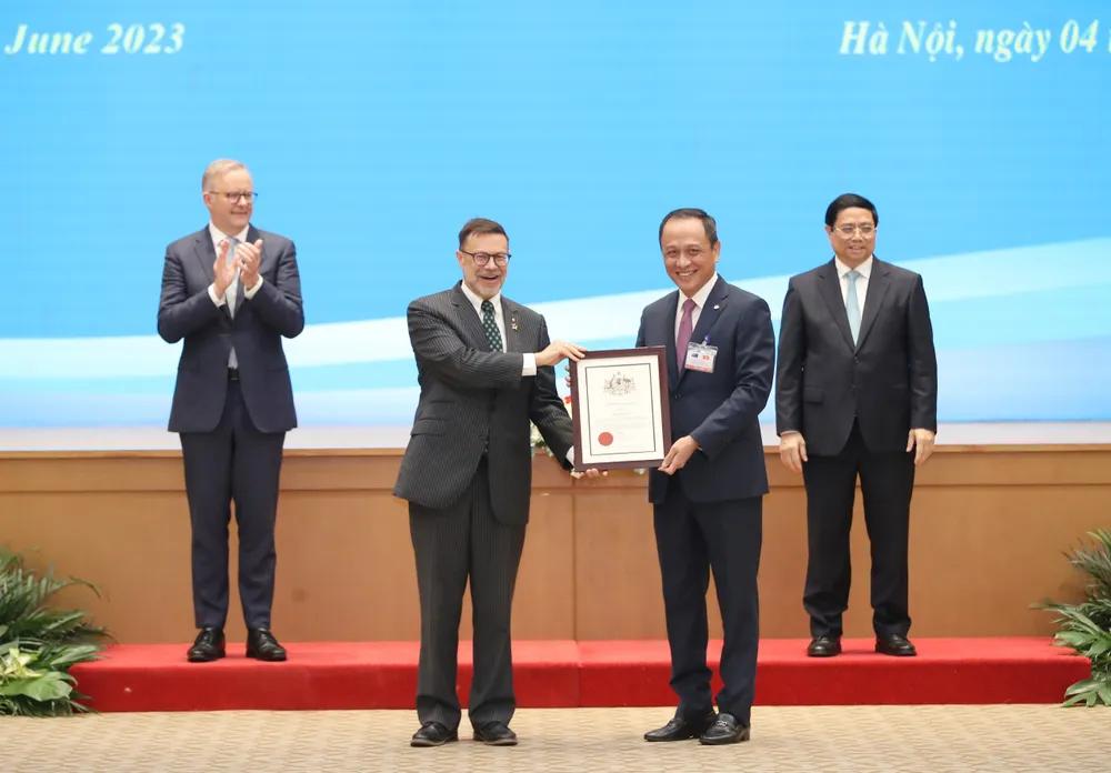 Công bố khai trương đường bay Hà Nội - Melbourne của Vietnam Airlines. Ảnh: QUANG PHÚC