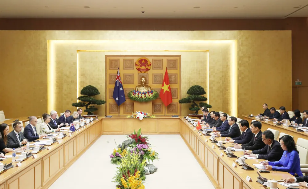 Thủ tướng Phạm Minh Chính và Thủ tướng Australia Anthony Albanese hội đàm. Ảnh: QUANG PHÚC