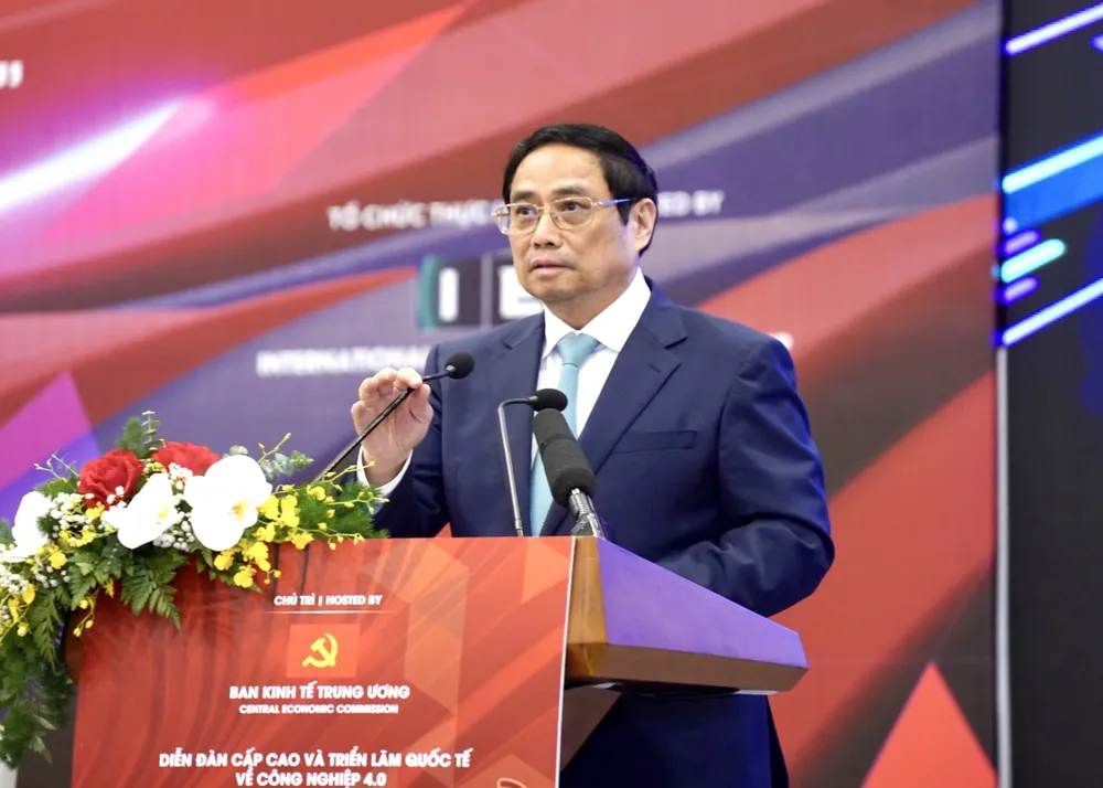 Thủ tướng Phạm Minh Chính phát biểu tại phiên toàn thể của Diễn đàn cấp cao về Công nghiệp 4.0 năm 2023. Ảnh: VIẾT CHUNG