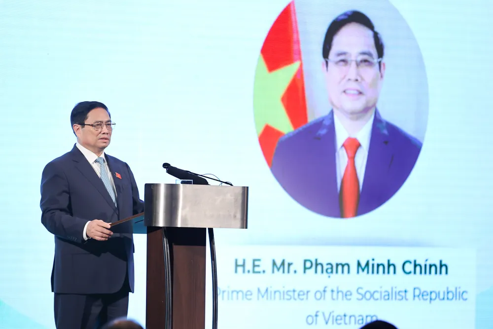 Thủ tướng Phạm Minh Chính phát biểu tại Diễn đàn Kinh tế xanh 2023. Ảnh: VIẾT CHUNG
