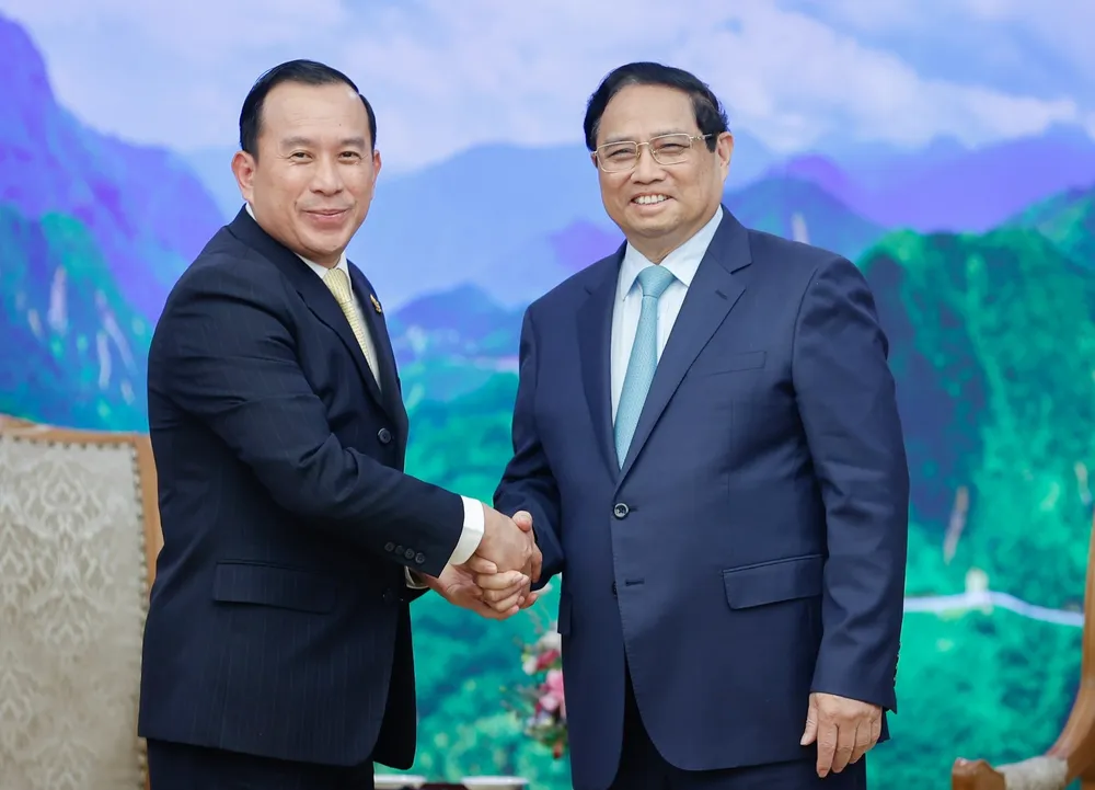 Thủ tướng Phạm Minh Chính tiếp Bộ Thanh tra Vương quốc Campuchia, Bộ trưởng Hout Hak, chiều 10-6. Ảnh VIẾT CHUNG.jpg