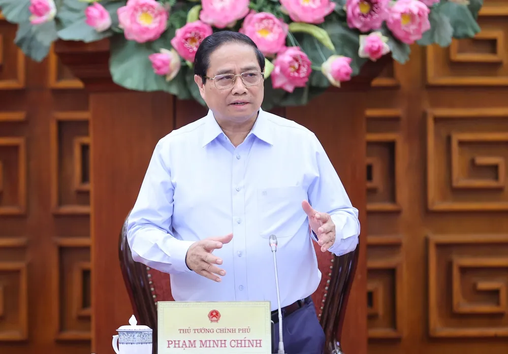 Thủ tướng Phạm Minh Chính chủ trì và phát biểu tại phiên họp Thường trực Chính phủ, sáng 14-8. Ảnh VIẾT CHUNG.jpg