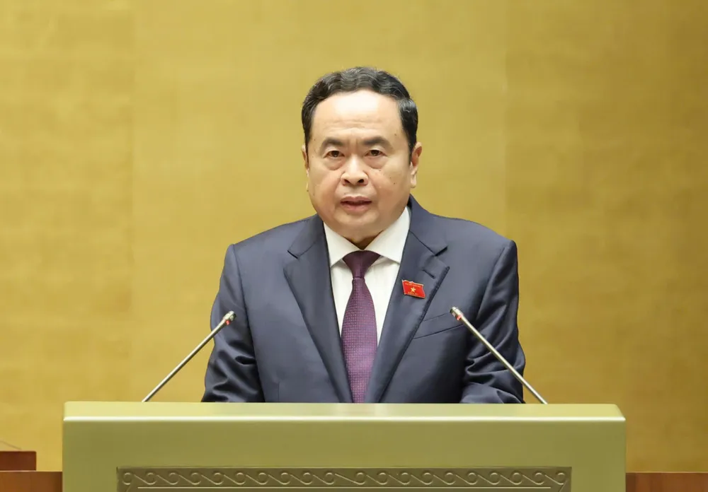 Chủ tịch Quốc hội Trần Thanh Mẫn phát biểu khai mạc phiên chất vấn, sáng 21-8. Ảnh QUANG PHÚC.jpg