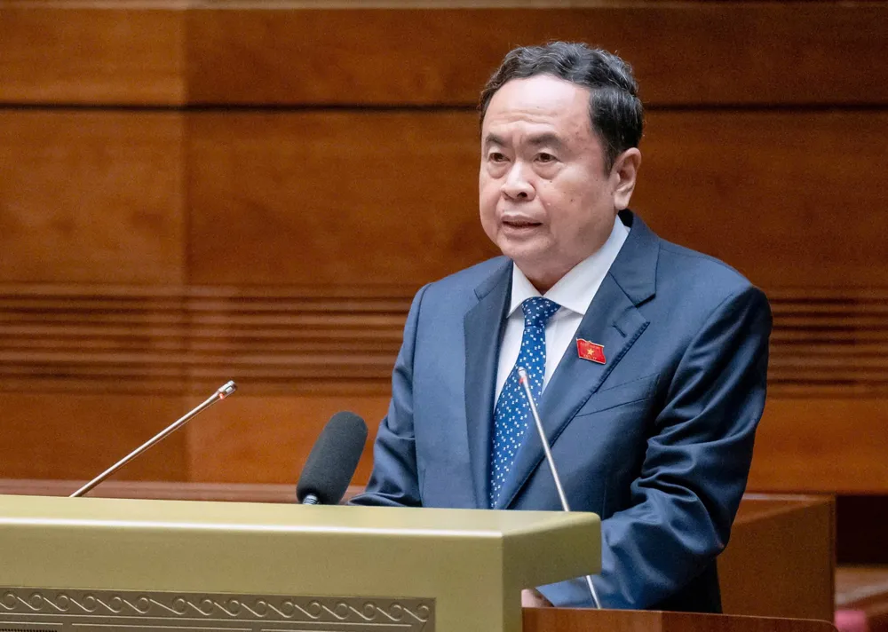 Chủ tịch Quốc hội Trần Thanh Mẫn phát biểu bế mạc phiên chất vấn, sáng 22-8. Ảnh VIẾT CHUNG.jpg