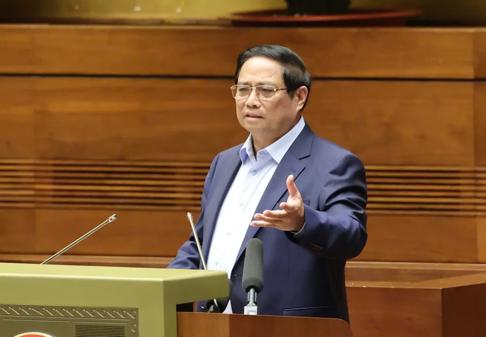 Thủ tướng Phạm Minh Chính truyền đạt chuyên đề tại hội nghị, sáng 20-10. Ảnh QUANG PHÚC.jpg