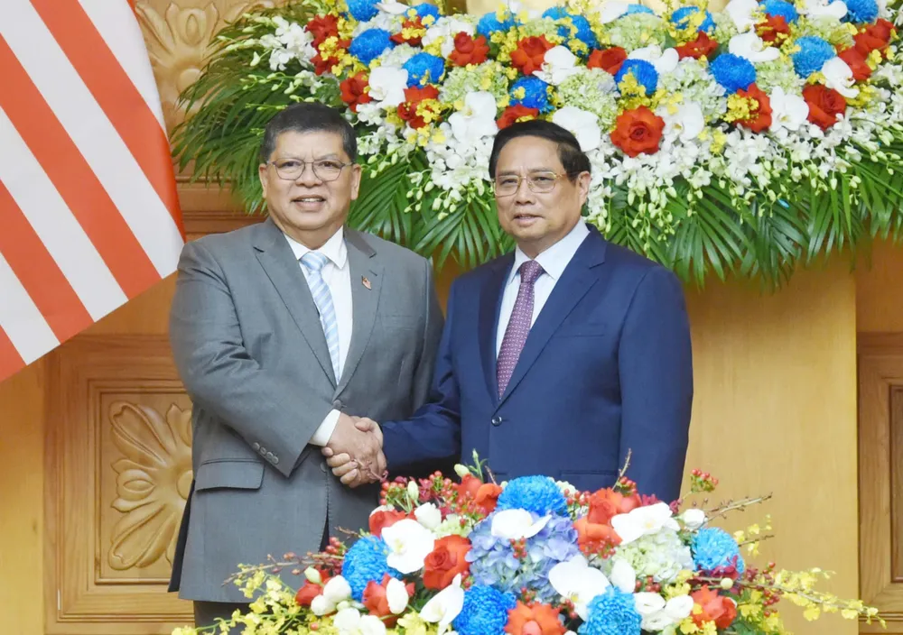 Thủ tướng Phạm Minh Chính hội kiến Chủ tịch Hạ viện Malaysia Tan Sri Dato’ Johari Bin Abdul, chiều 25-10.jpg