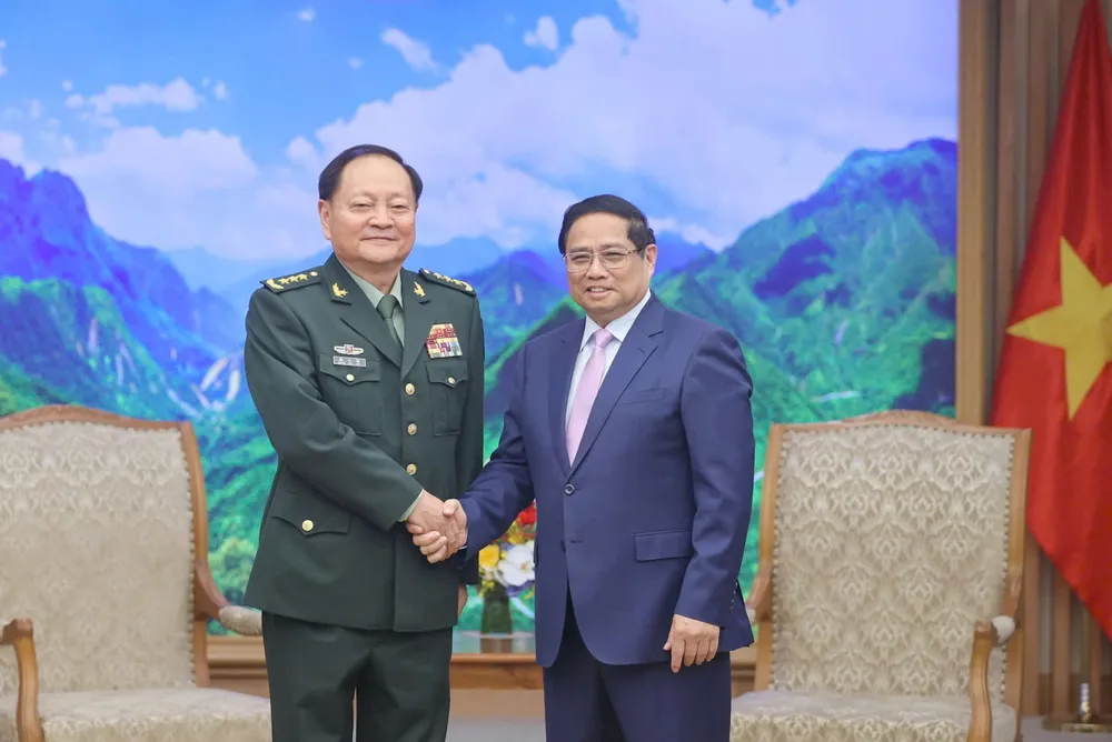 Sáng 26-10, tại trụ sở Chính phủ, Thủ tướng Phạm Minh Chính đã tiếp Ủy viên Bộ Chính trị, Phó Chủ tịch Quân ủy Trung ương Trung Quốc, Thượng tướng Trương Hựu Hiệp đang thăm, làm việc tại Việt Nam..jpg