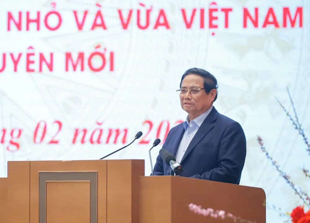 Thủ tướng Phạm Minh Chính chủ trì và phát biểu tại Hội nghị Thường trực Chính phủ làm việc với các doanh nghiệp nhỏ và vừa Việt Nam, chiều 27-2.jpg