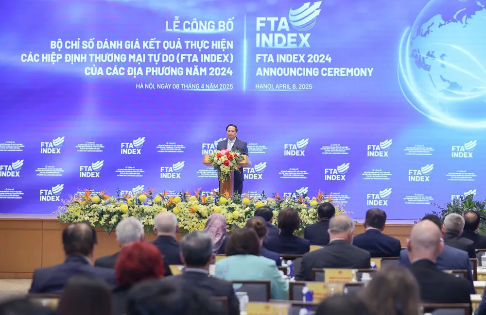 Thủ tướng Phạm Minh Chính dự lễ công bố Bộ chỉ số đánh giá kết quả thực hiện các hiệp định thương mại tự do (FTA) của các địa phương năm 2024.jpg