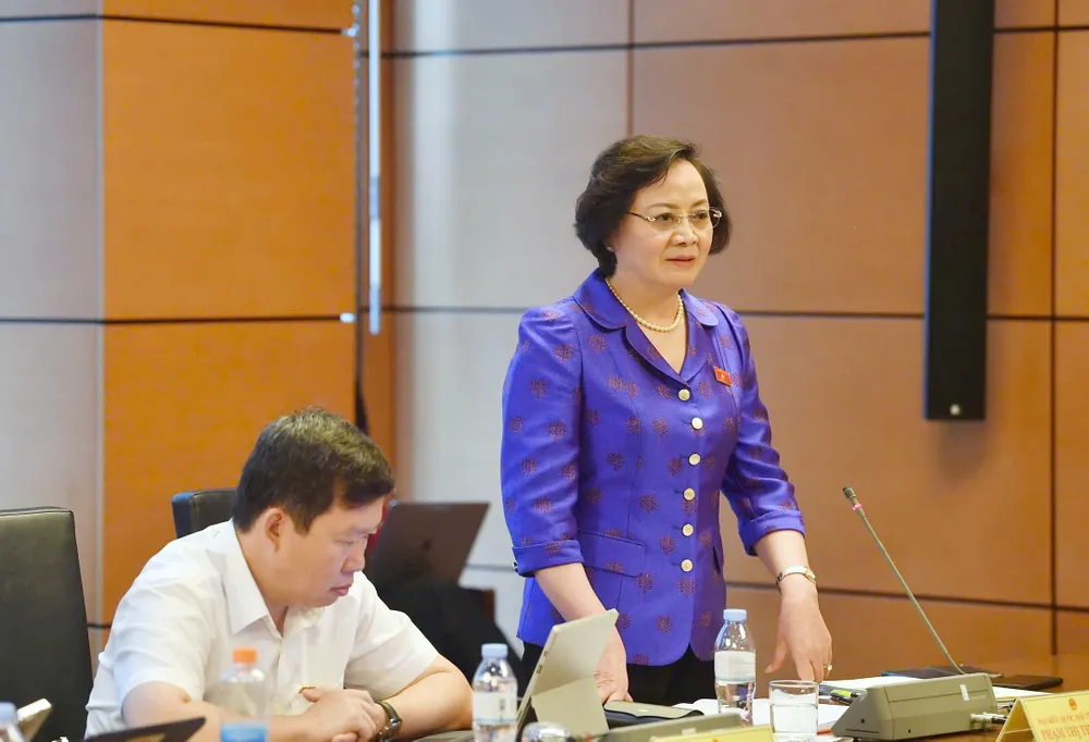 Bộ trưởng Bộ Nội vụ Phạm Thị Thanh Trà phát biểu tại phiên thảo luận tổ, sáng 11-6. Ảnh VIẾT CHUNG.jpg