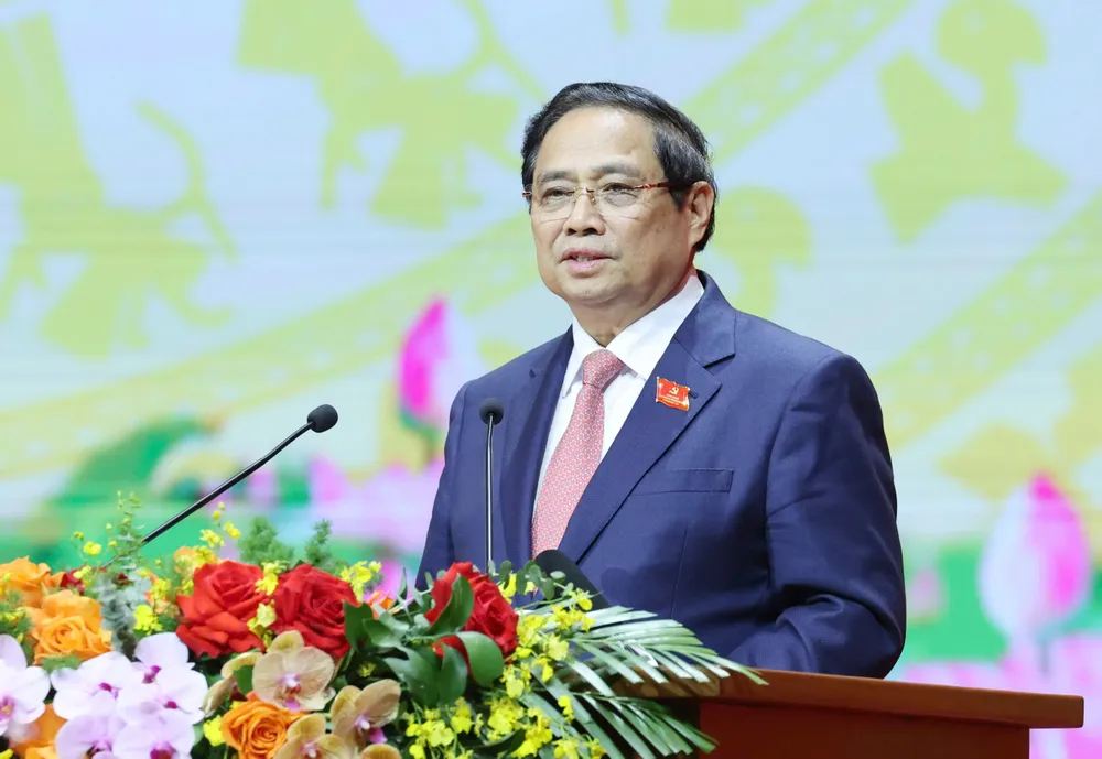 Thủ tướng Phạm Minh Chính phát biểu bế mạc đại hội, chiều 13-10. Ảnh QUANG PHÚC.jpg