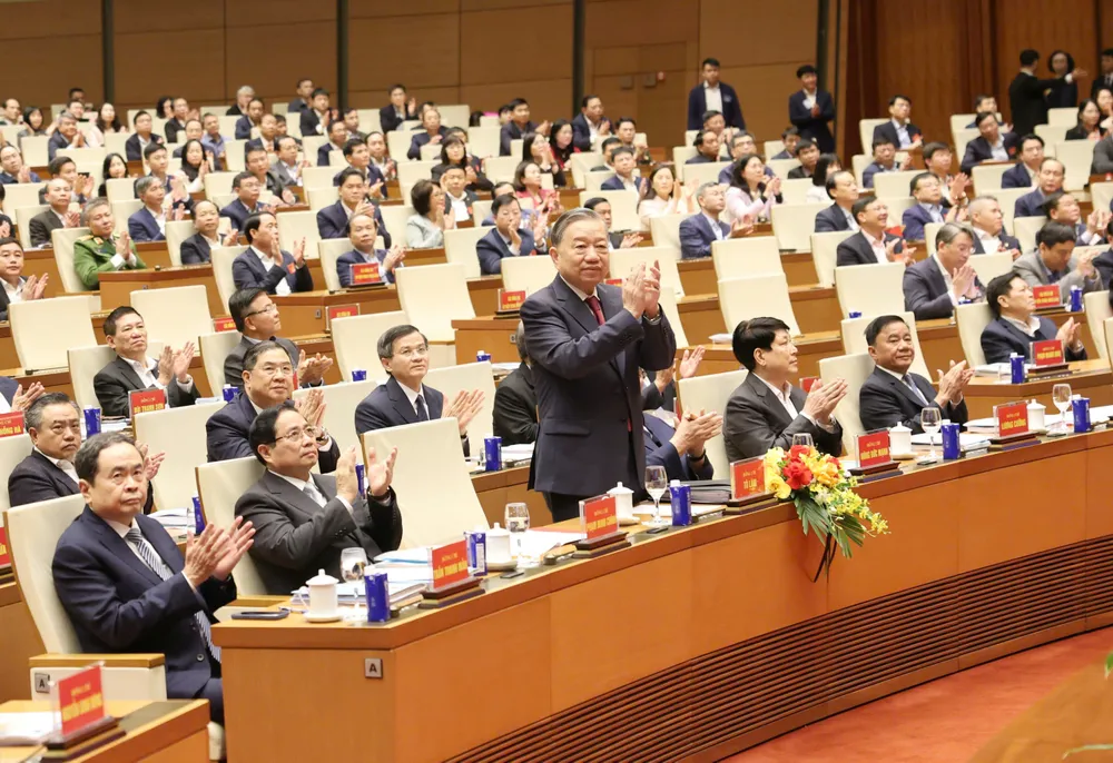 Tổng Bí thư Tô Lâm và các đại biểu dự Hội nghị toàn quốc nghiên cứu, học tập, quán triệt và triển khai thực hiện Nghị quyết Đại hội XIV. Ảnh: QUANG PHÚC