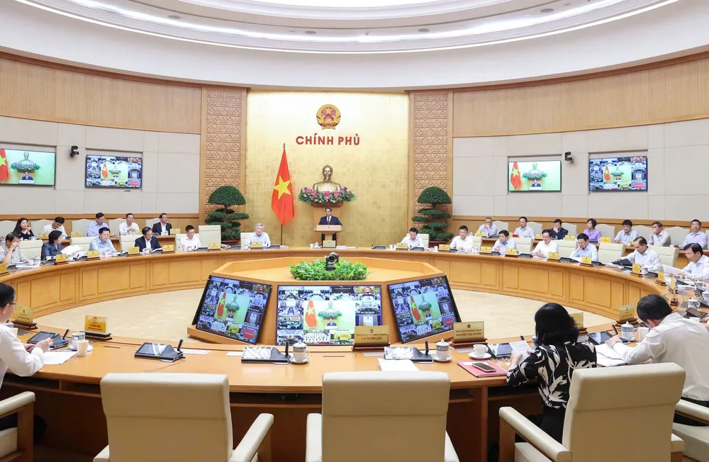 Thủ tướng Phạm Minh Chính chủ trì và phát biểu tại phiên họp Chính phủ thường kỳ, sáng 4-4. Ảnh VIẾT CHUNG.jpg