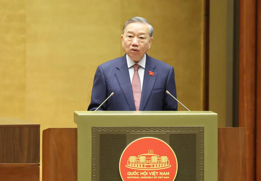 Tổng Bí thư Tô Lâm phát biểu tại phiên khai mạc kỳ họp thứ nhất, Quốc hội khóa XVI, sáng 6-4. Ảnh QUANG PHÚC