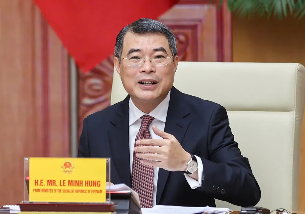 Thủ tướng Lê Minh Hưng phát biểu tại cuộc làm việc với Đoàn doanh nghiệp cấp cao Hội đồng Kinh doanh Hoa Kỳ - ASEAN (USABC), chiều 16-4. Ảnh VIẾT CHUNG.jpg