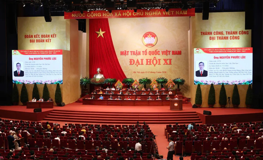 Phiên họp Đại hội đại biểu toàn quốc MTTQ Việt Nam lần thứ XI, nhiệm kỳ 2026-2031, chiều 12-5. Ảnh: QUANG PHÚC
