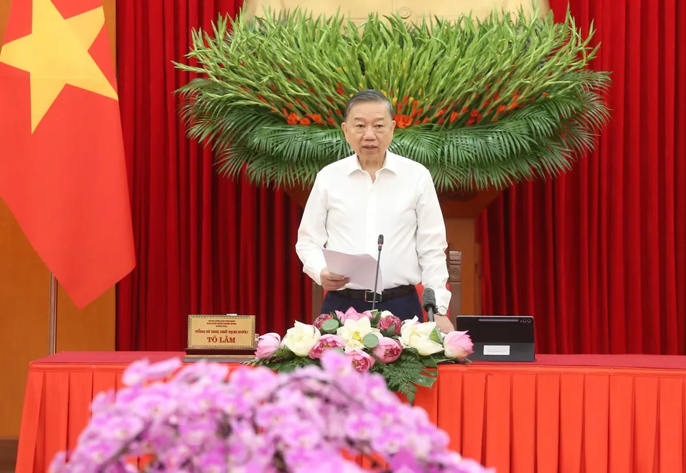 Tổng Bí thư, Chủ tịch nước Tô Lâm phát biểu chỉ đạo tại Phiên họp thứ nhất Ban Chỉ đạo Trung ương về tổng kết thực tiễn và nghiên cứu sửa đổi, bổ sung Điều lệ Đảng. Ảnh: ĐCSVN